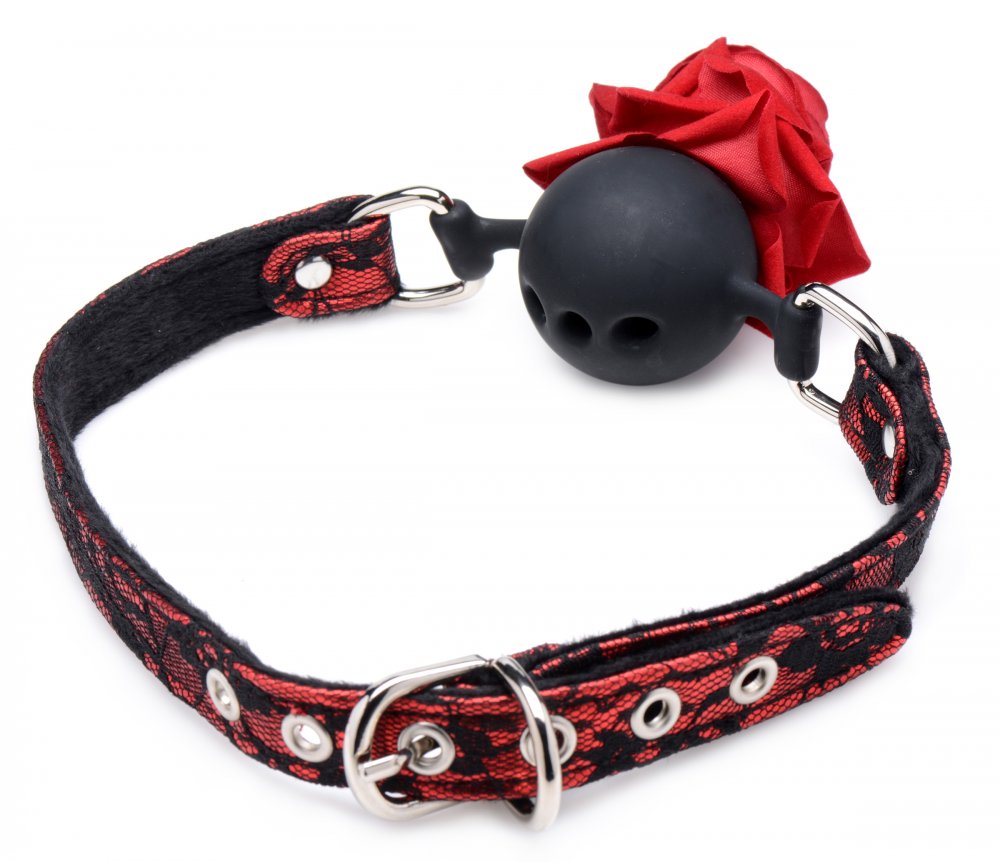 Silicone Ball Gag with Rose -  Red