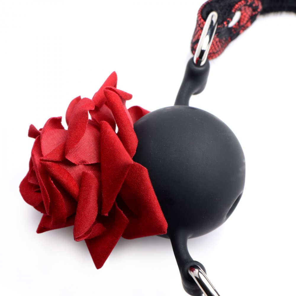 Silicone Ball Gag with Rose -  Red